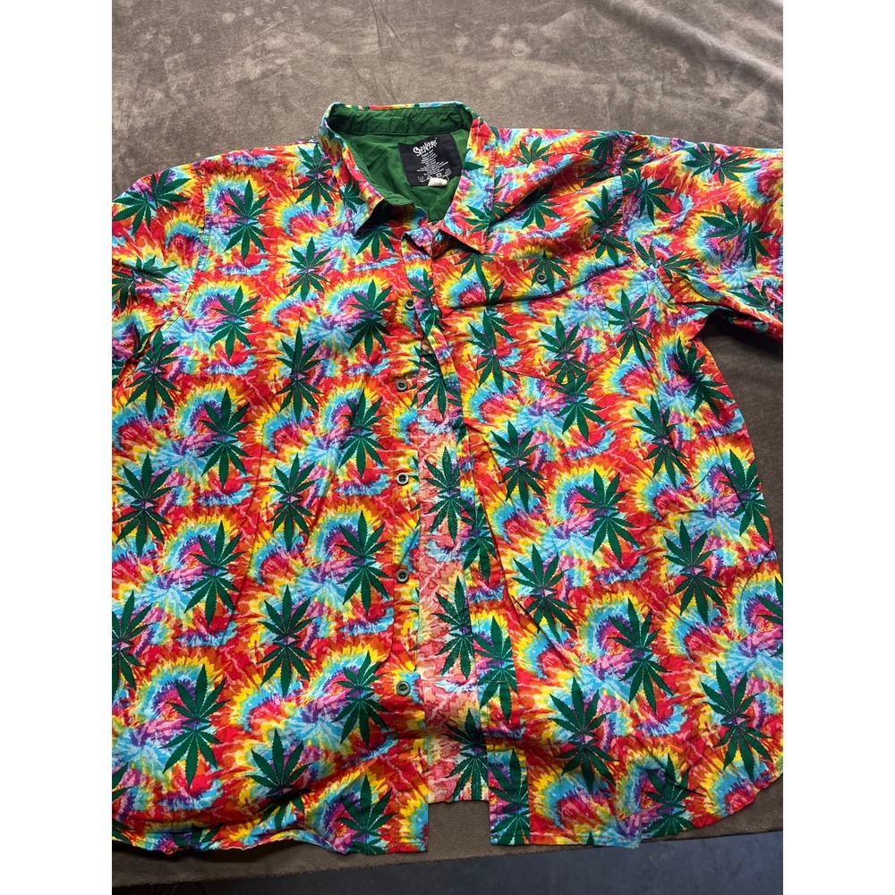 Spencer's Mens XL Multicolor Marijuana Print Short Sleeves Button Up Shirt